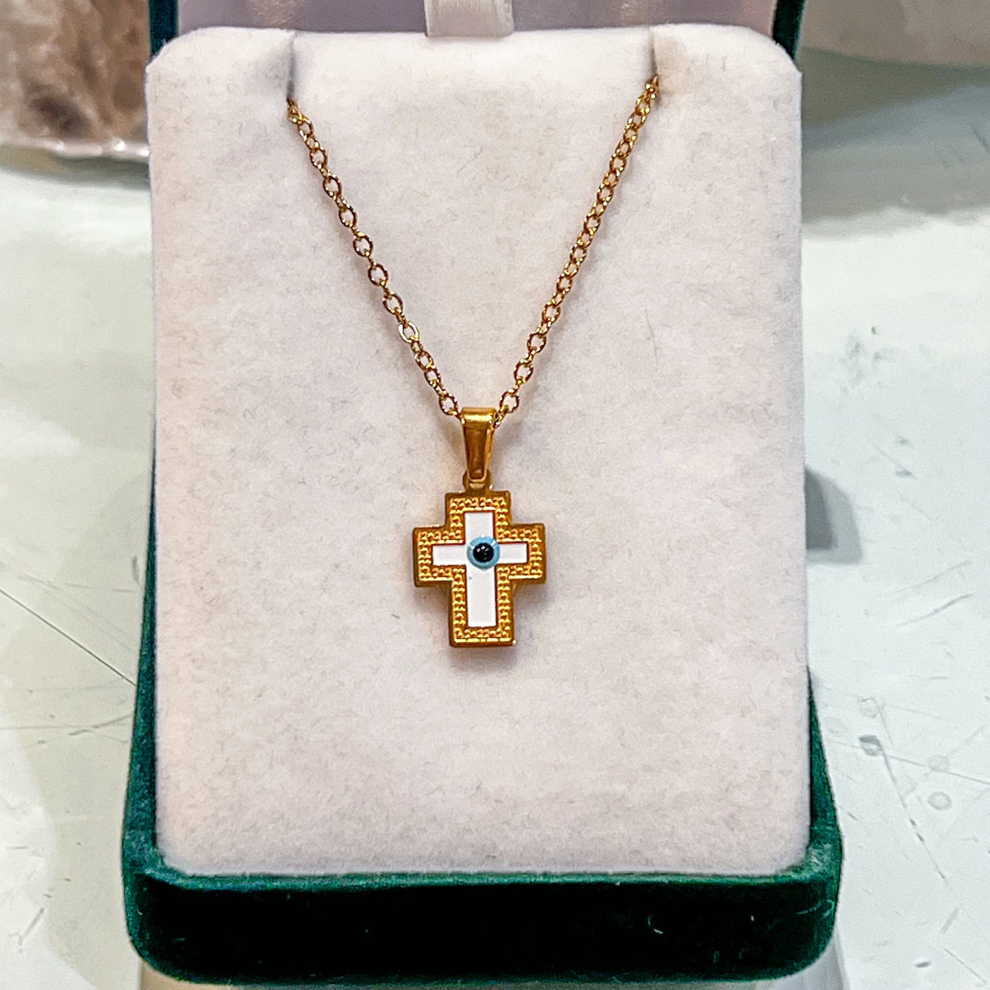 Evil Eye Cross Stainless Steel Necklace (Gold)