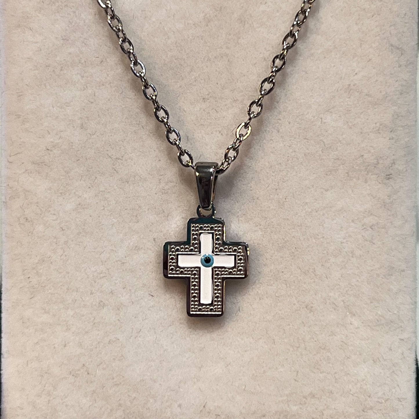 Evil Eye Cross Stainless Steel Necklace (Silver)