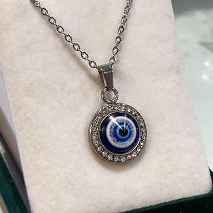 Evil Eye Stainless Steel Necklace (Silver)