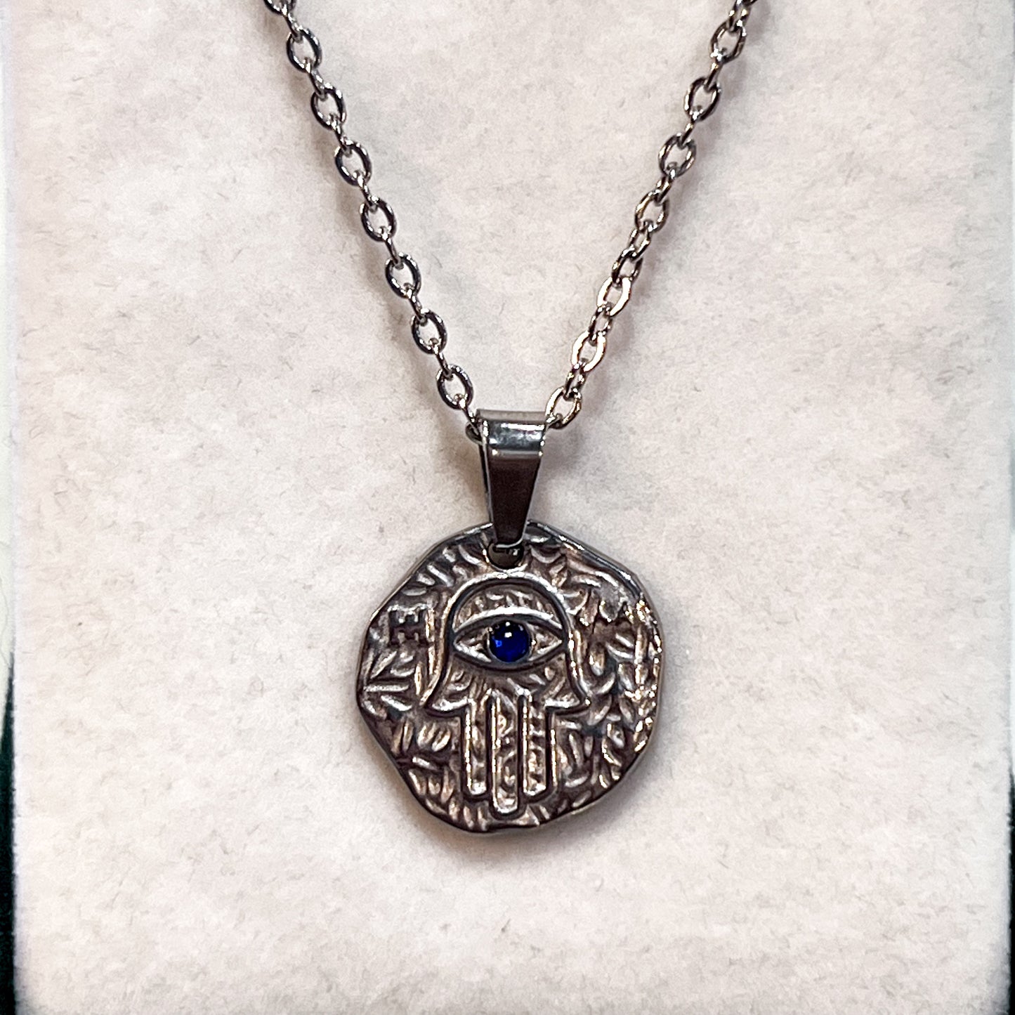 Hamsa Hand Evil Eye Necklace (Silver)