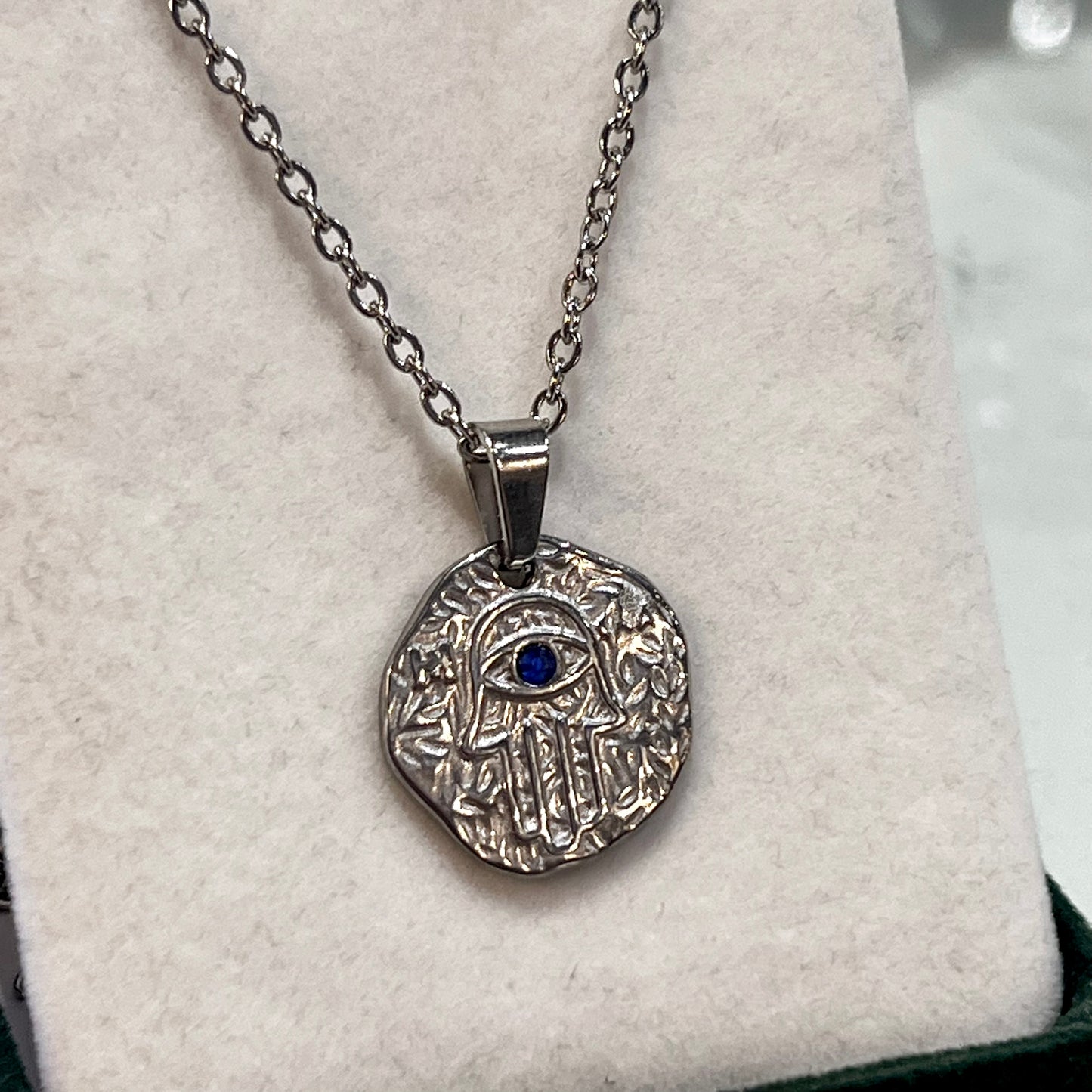 Hamsa Hand Evil Eye Necklace (Silver)