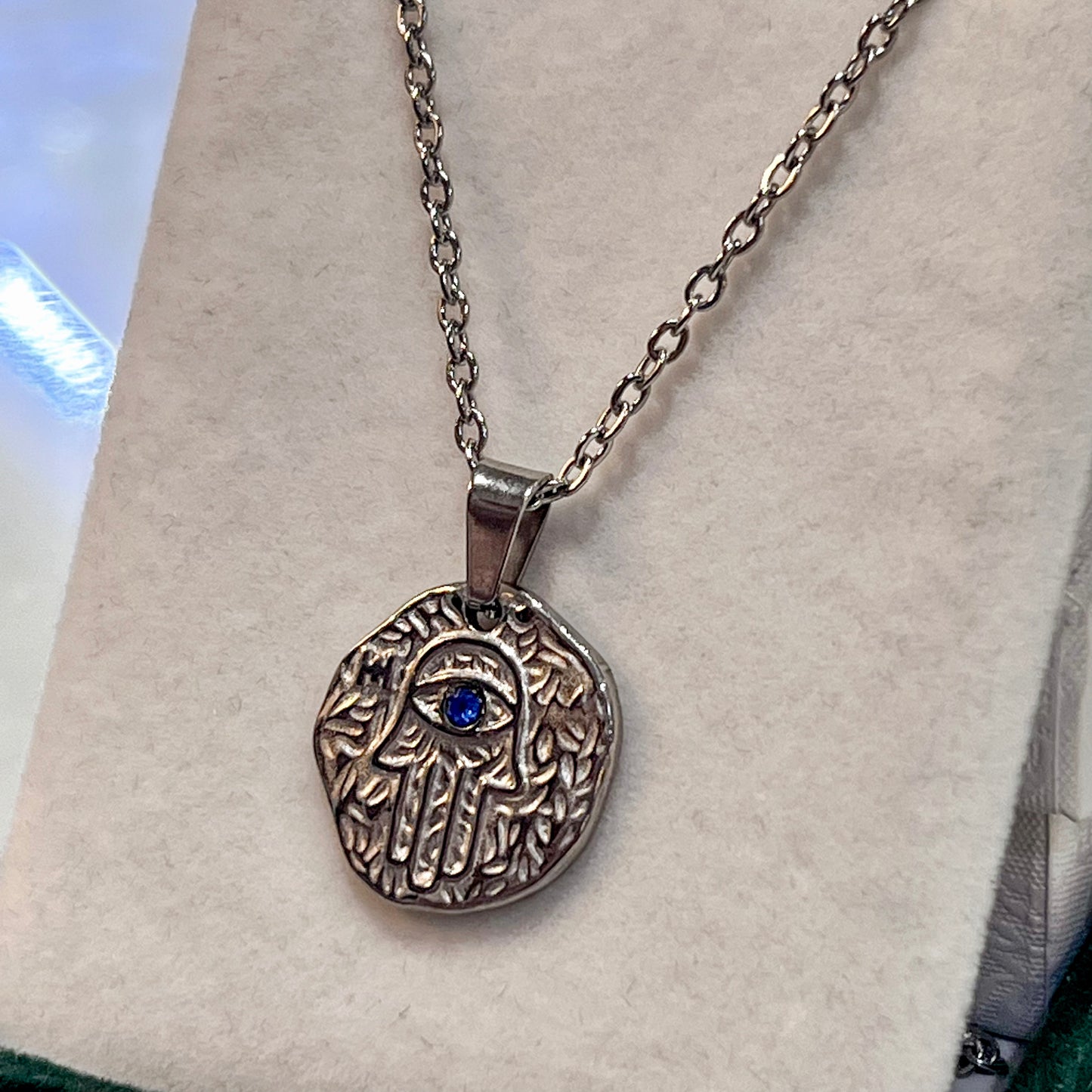 Hamsa Hand Evil Eye Necklace (Silver)