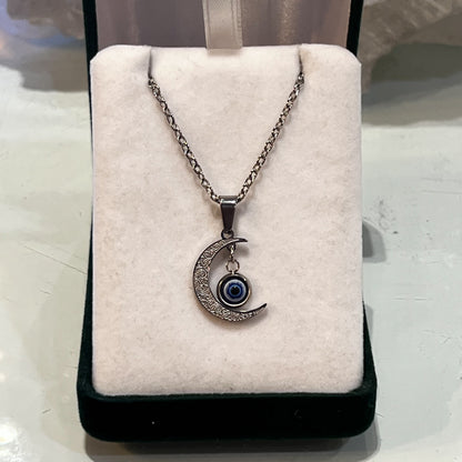 Evil Eye Moon Stainless Steel Necklace (Silver)