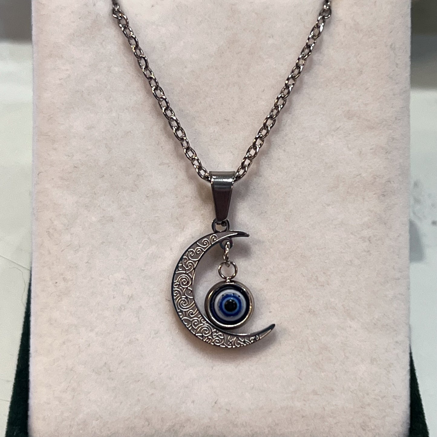 Evil Eye Moon Stainless Steel Necklace (Silver)