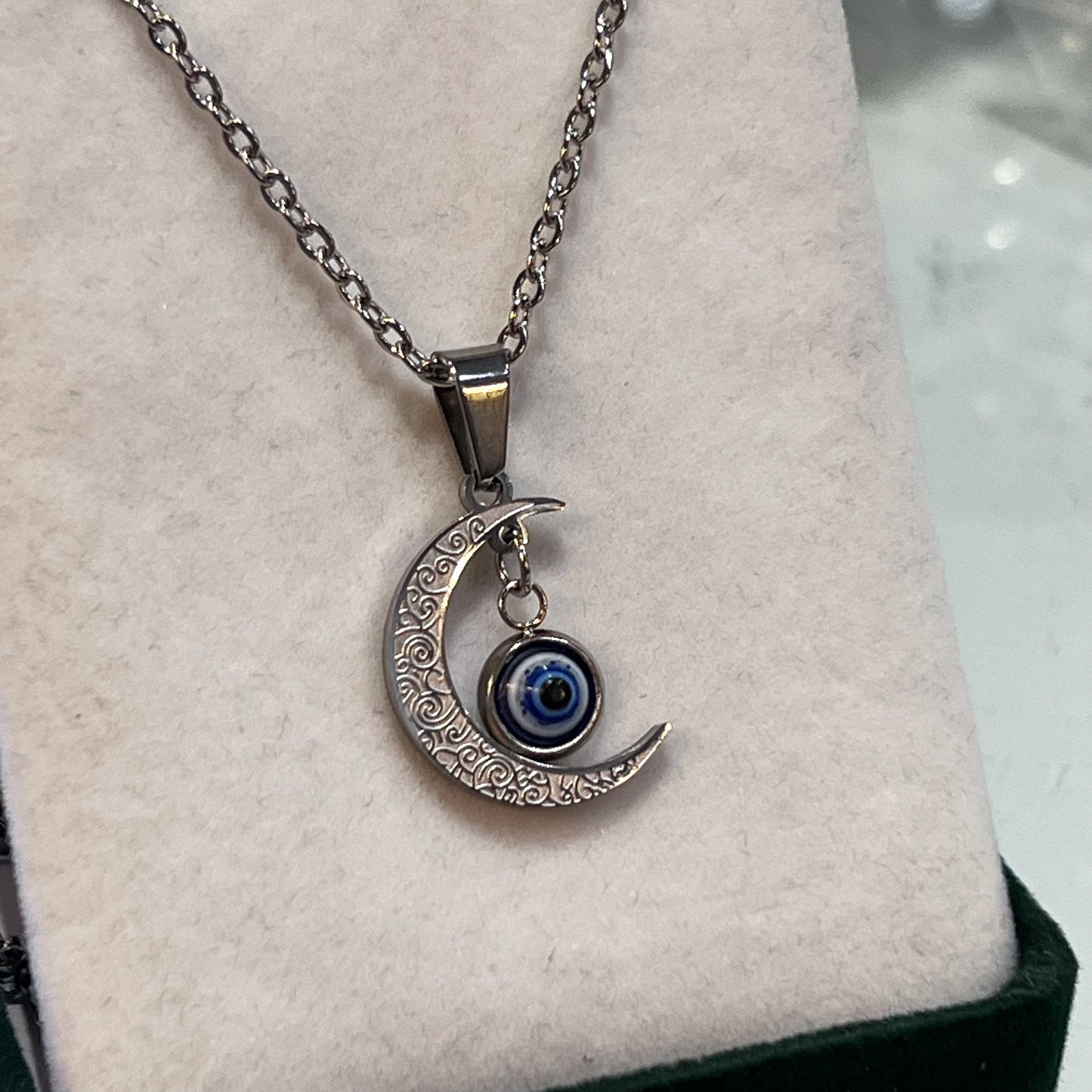 Evil Eye Moon Stainless Steel Necklace (Silver)