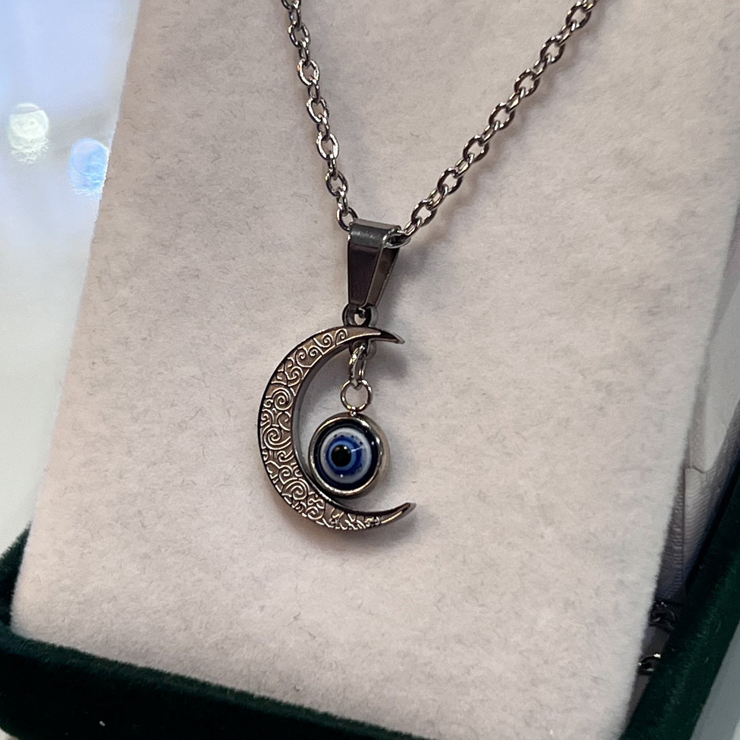 Evil Eye Moon Stainless Steel Necklace (Silver)