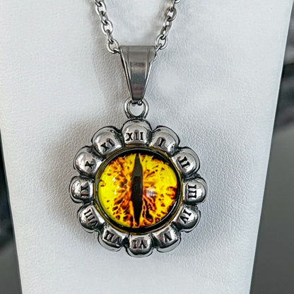 Yellow Eye & Skulls Stainless Steel Necklace