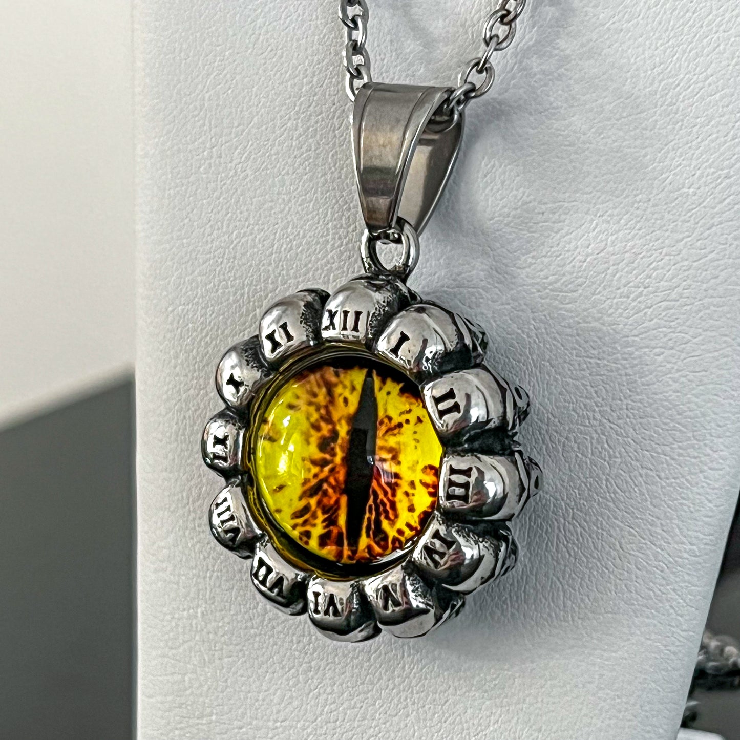 Yellow Eye & Skulls Stainless Steel Necklace