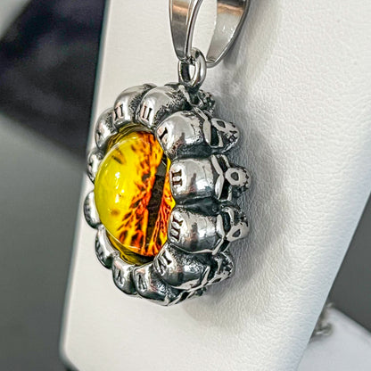 Yellow Eye & Skulls Stainless Steel Necklace