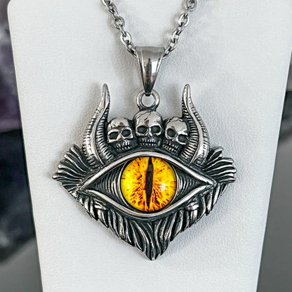 Yellow Eye & Skulls Stainless Steel Necklace