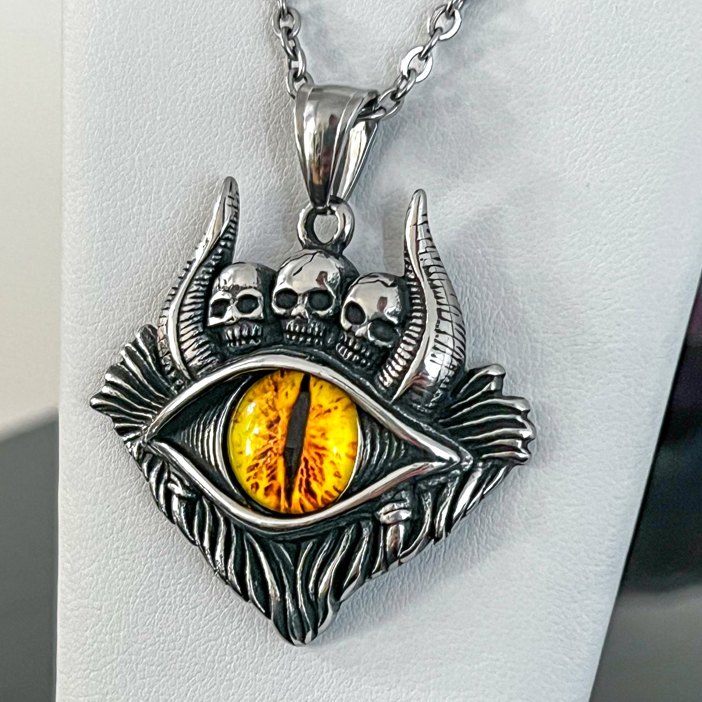 Yellow Eye & Skulls Stainless Steel Necklace