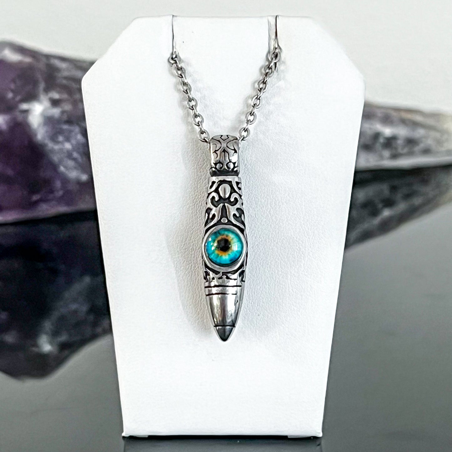 Blue Eye Bullet Stainless Steel Necklace