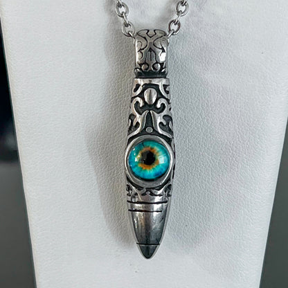 Blue Eye Bullet Stainless Steel Necklace