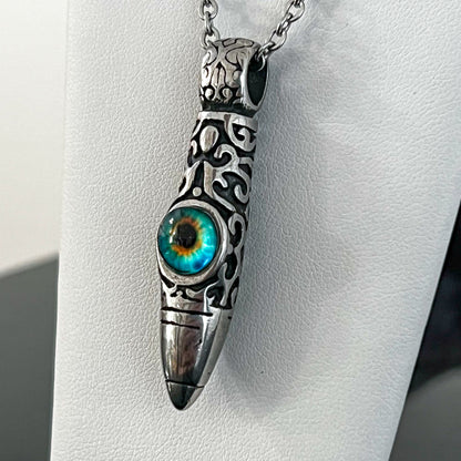 Blue Eye Bullet Stainless Steel Necklace