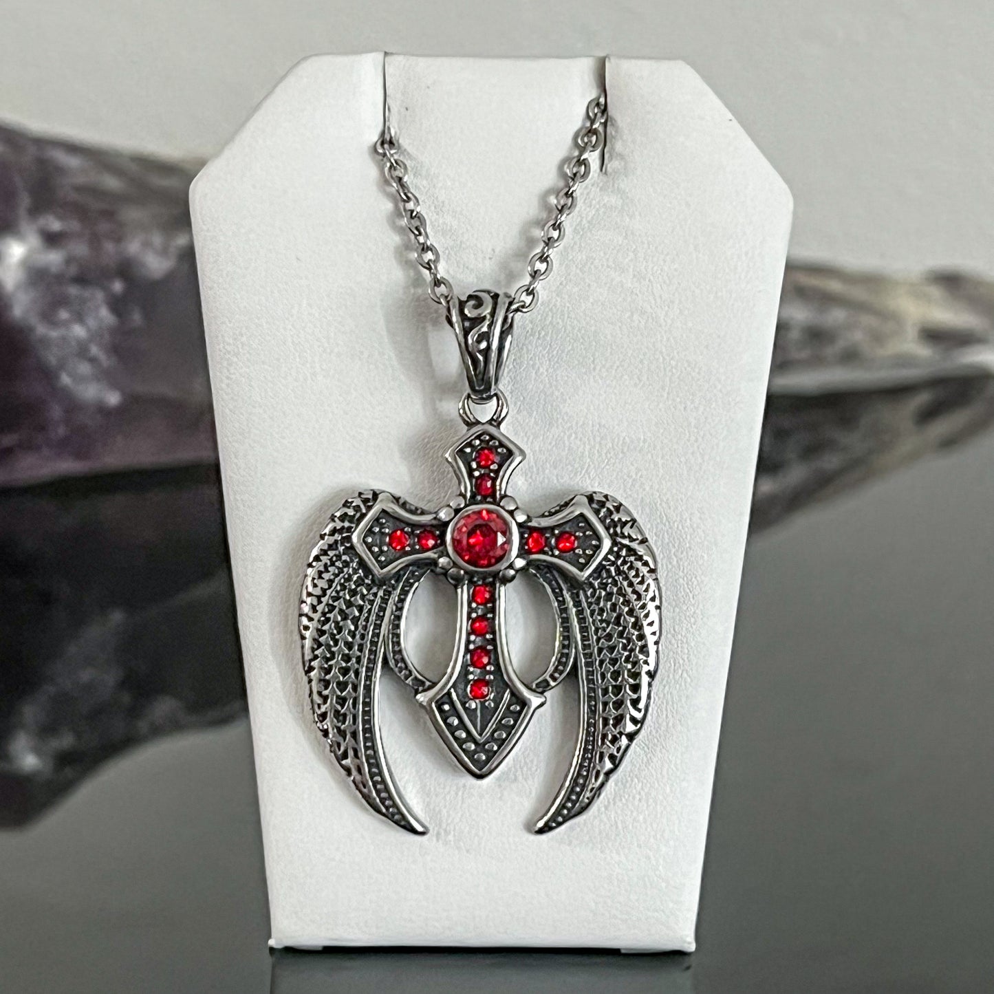 Cross & Angel Wings Stainless Steel Necklace