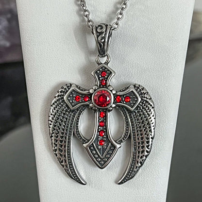 Cross & Angel Wings Stainless Steel Necklace