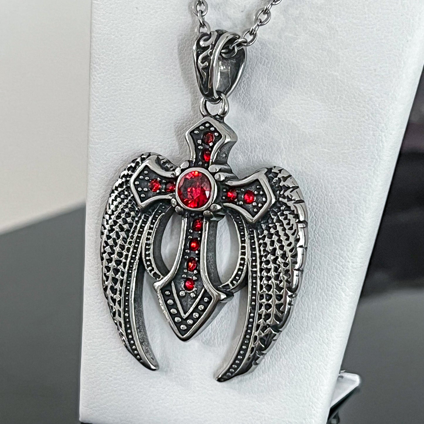 Cross & Angel Wings Stainless Steel Necklace