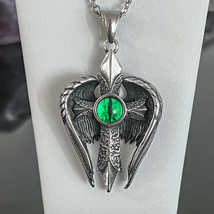 Green Eye and Wings Stainless Steel Necklace