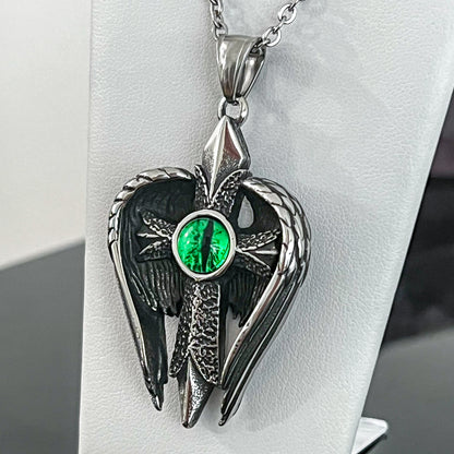 Green Eye and Wings Stainless Steel Necklace