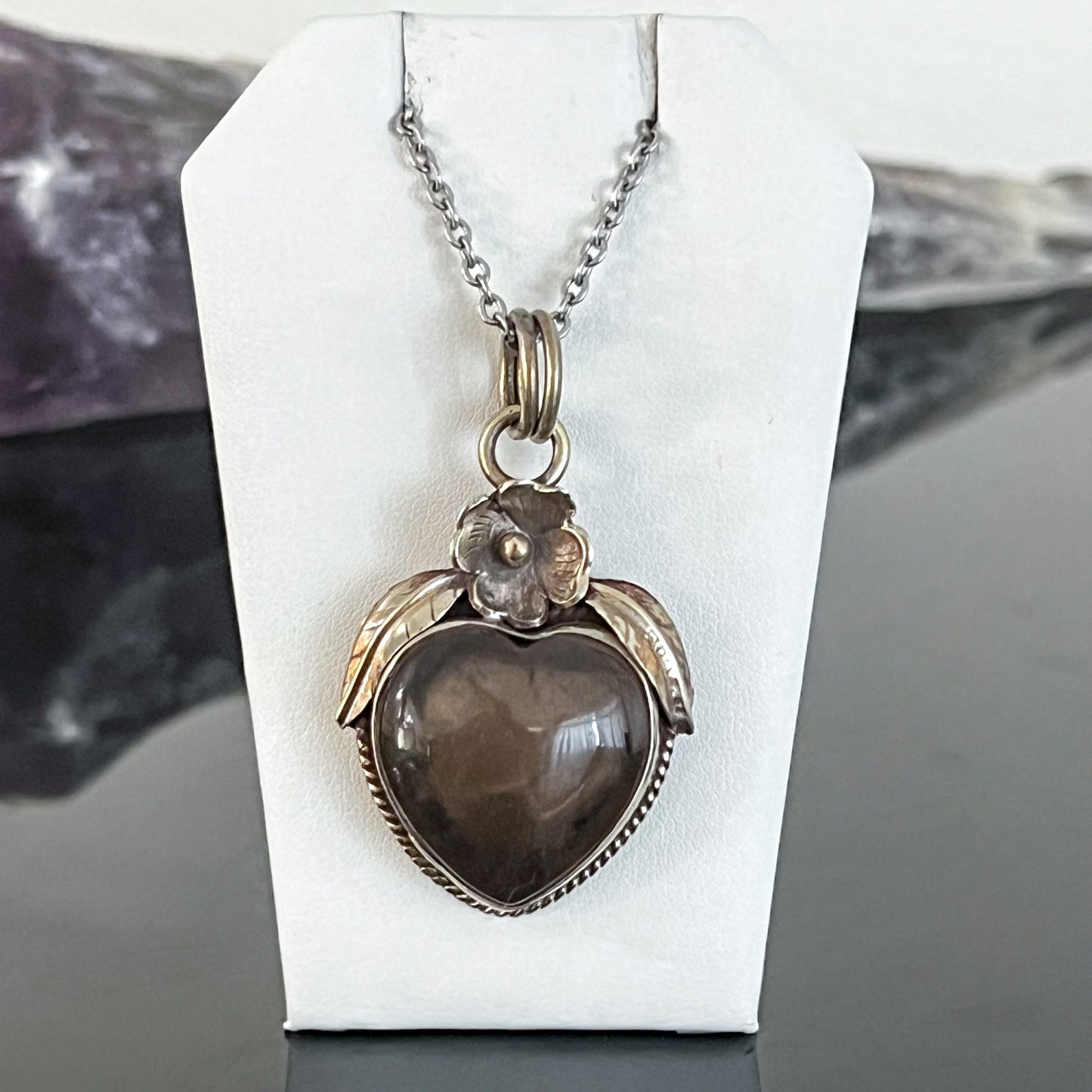 Smoky Quartz Indian Silver Heart Necklace