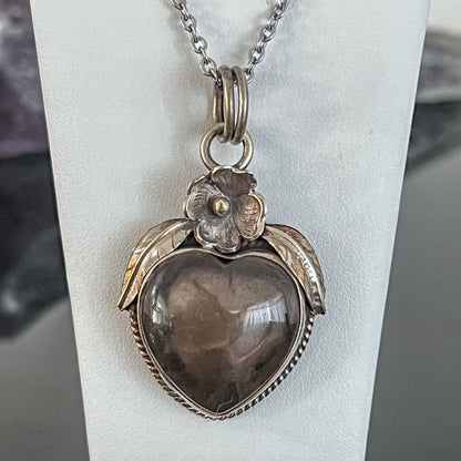 Smoky Quartz Indian Silver Heart Necklace