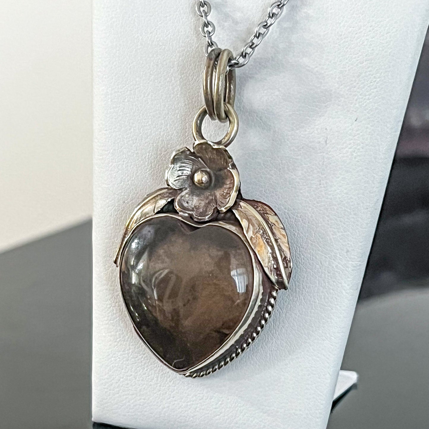 Smoky Quartz Indian Silver Heart Necklace