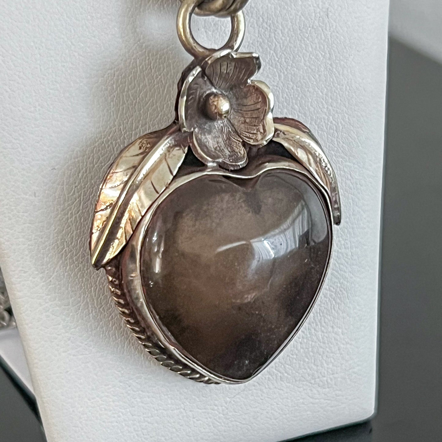 Smoky Quartz Indian Silver Heart Necklace