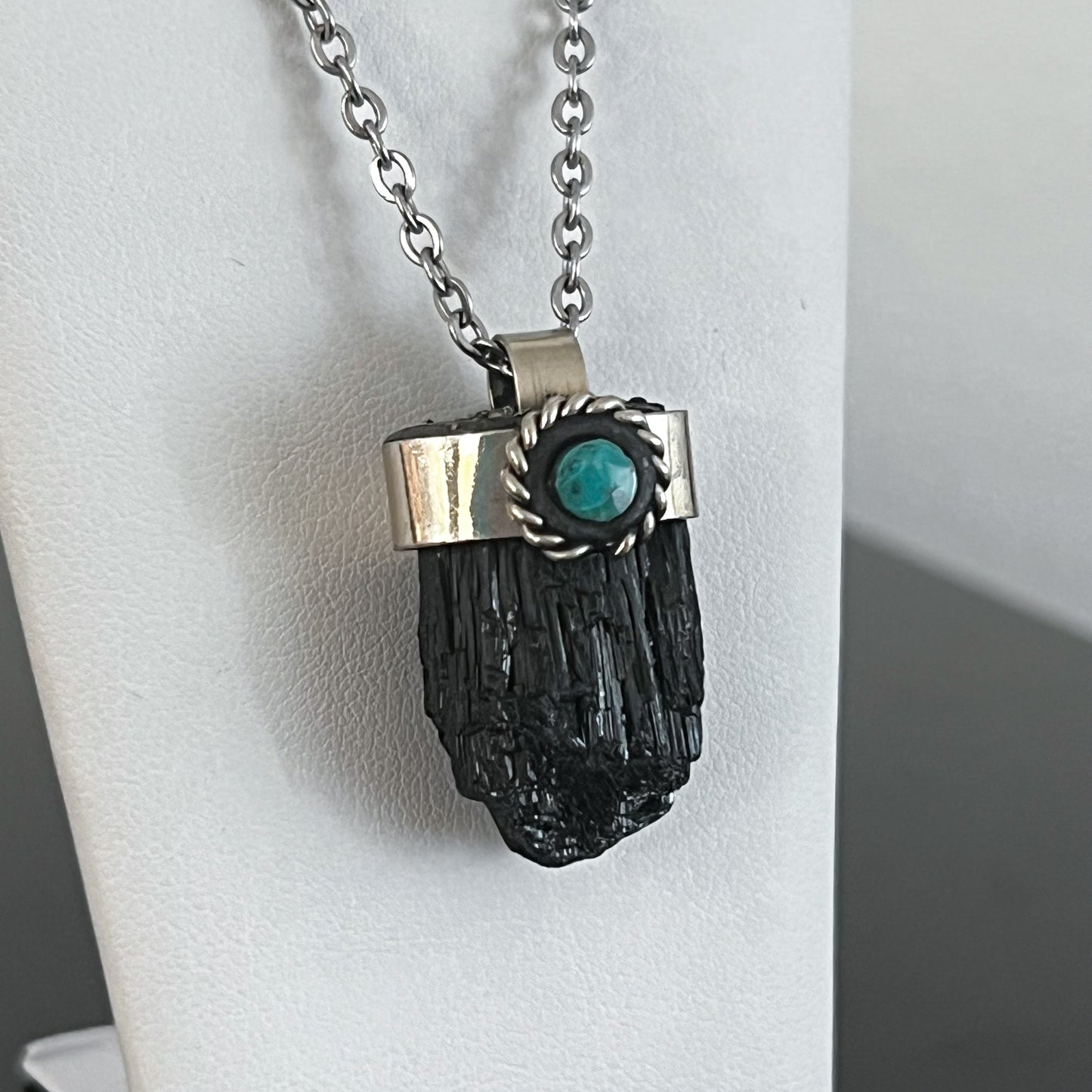 Black Tourmaline, Turquoise & Pyrite Sterling Silver Necklace