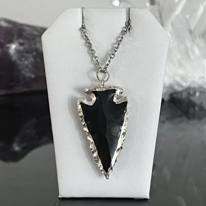 Obsidian Arrowhead Necklace (Large Silver)