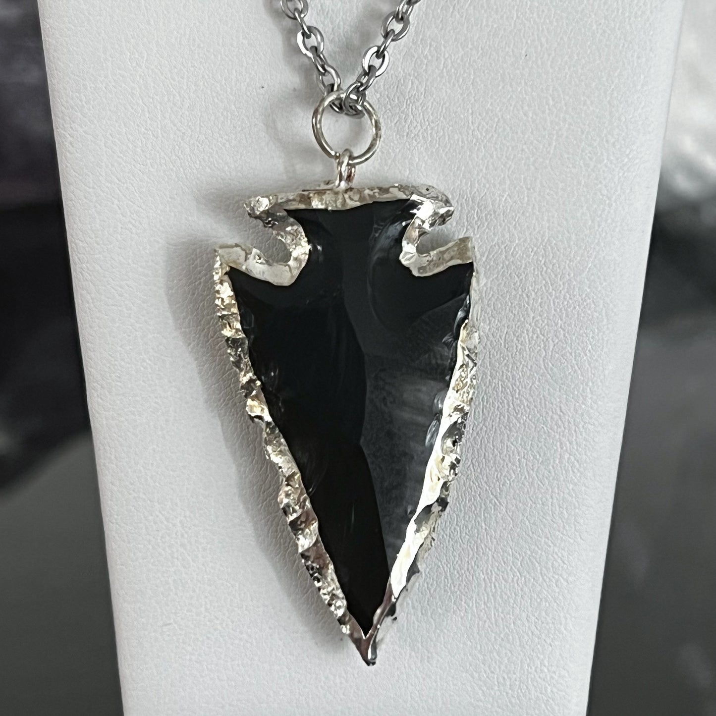 Obsidian Arrowhead Necklace (Large Silver)