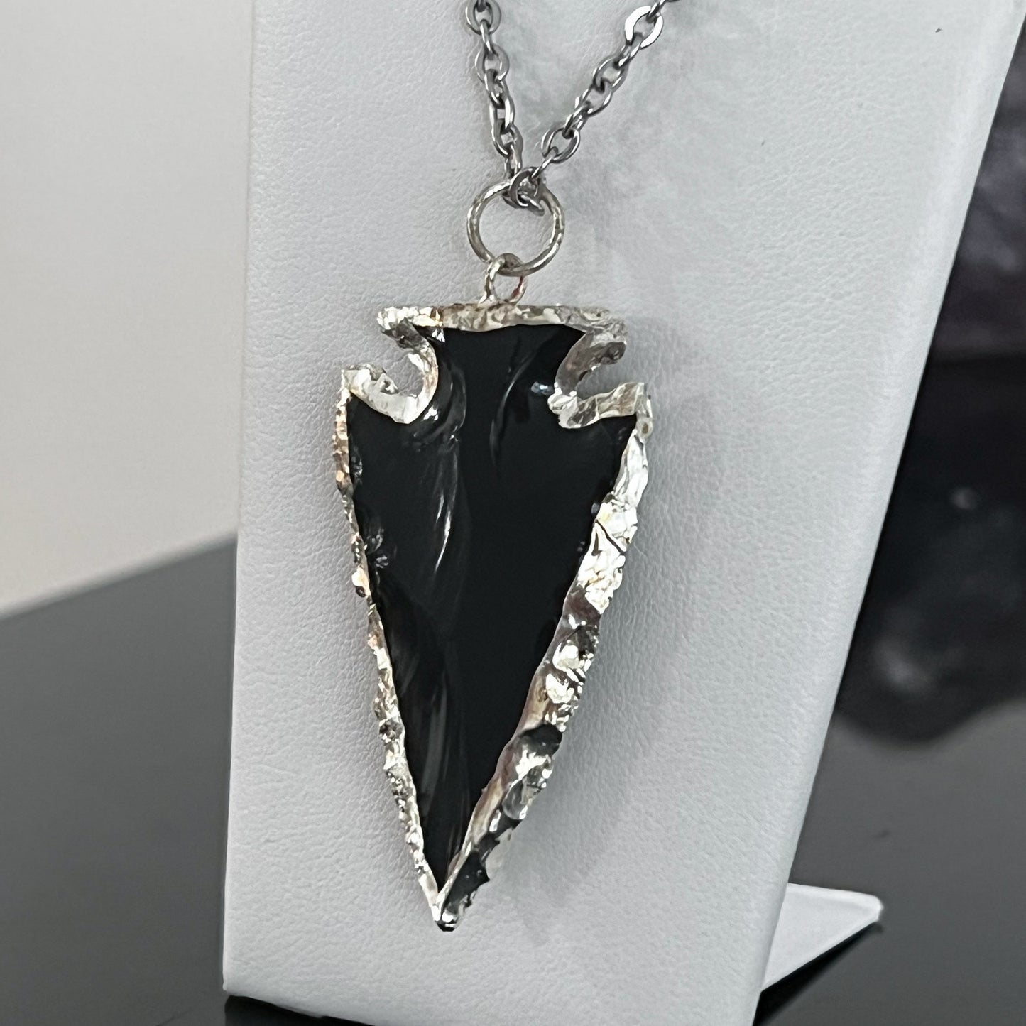 Obsidian Arrowhead Necklace (Large Silver)