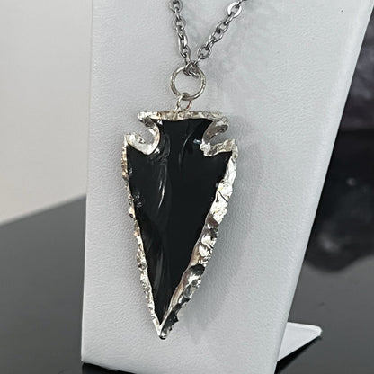 Obsidian Arrowhead Necklace (Large Silver)