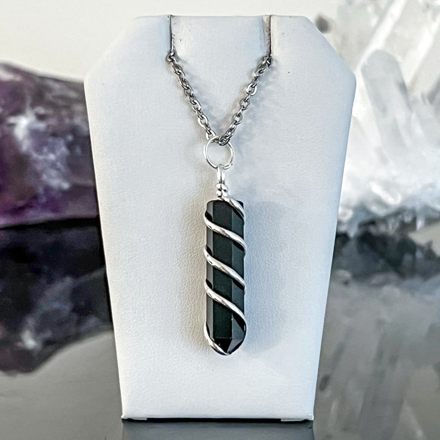 Obsidian Spiral Coil Necklace