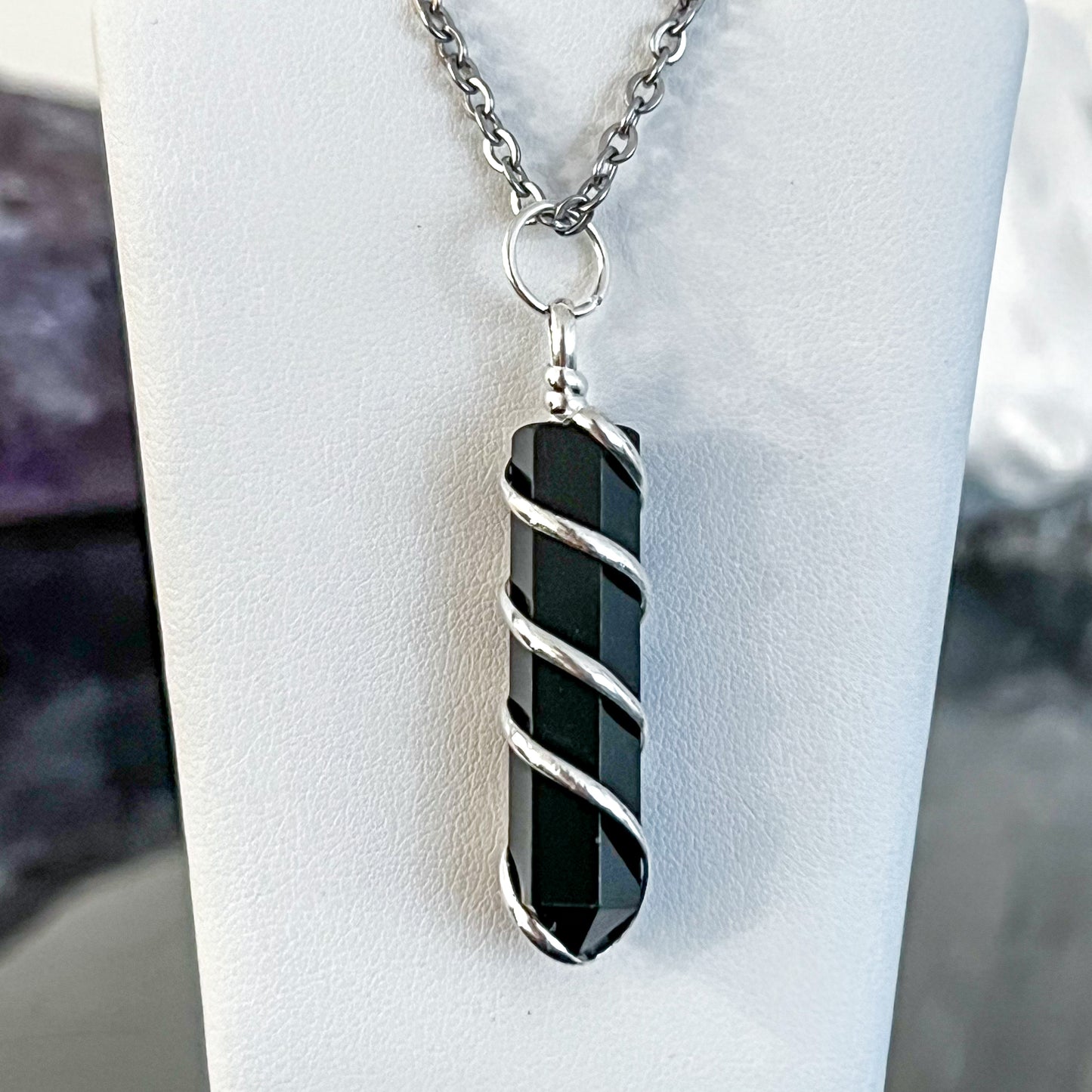 Obsidian Spiral Coil Necklace