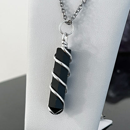 Obsidian Spiral Coil Necklace