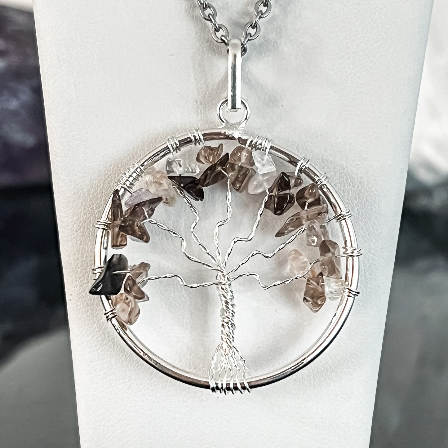 Smoky Quartz Tree of Life Necklace (Large)