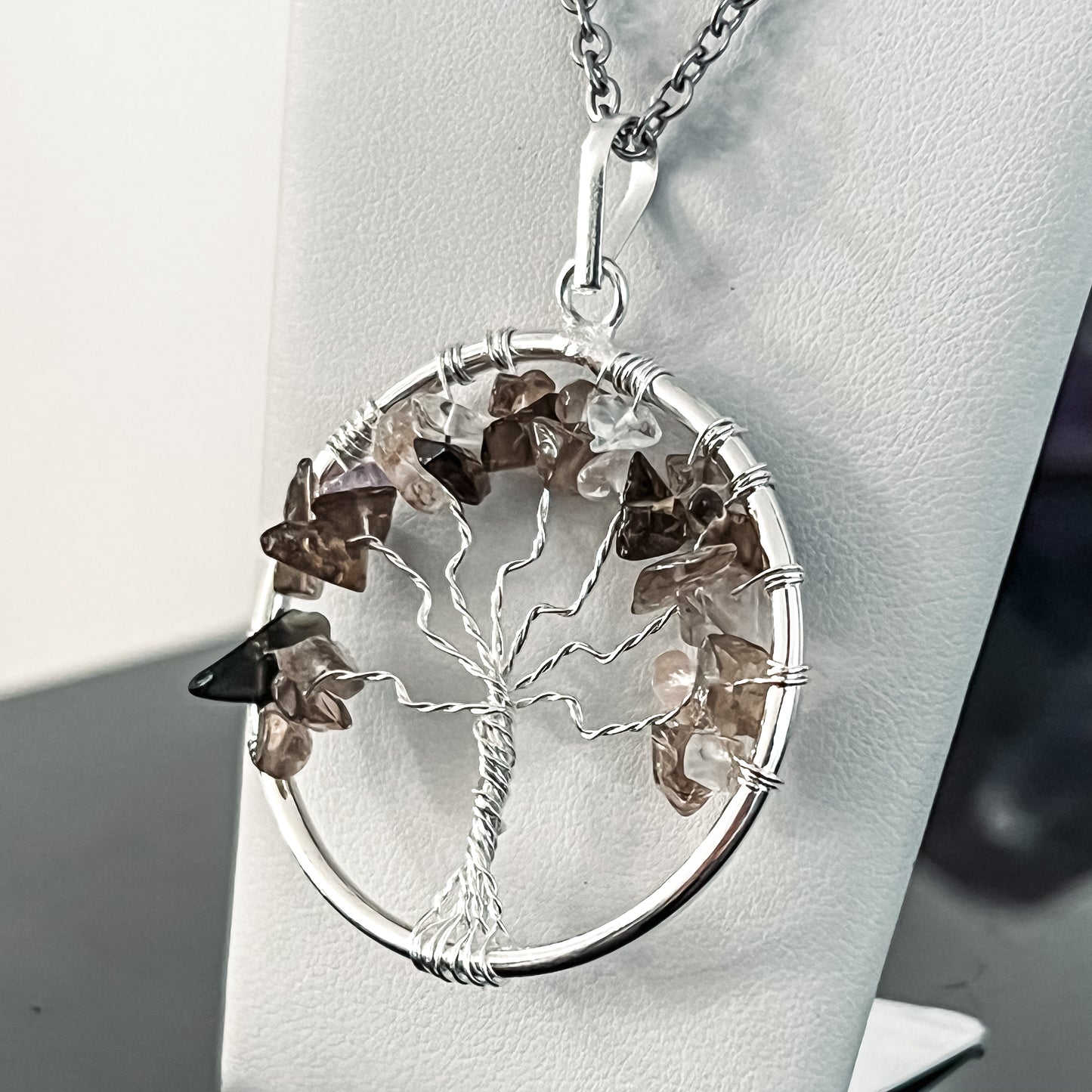 Smoky Quartz Tree of Life Necklace (Large)