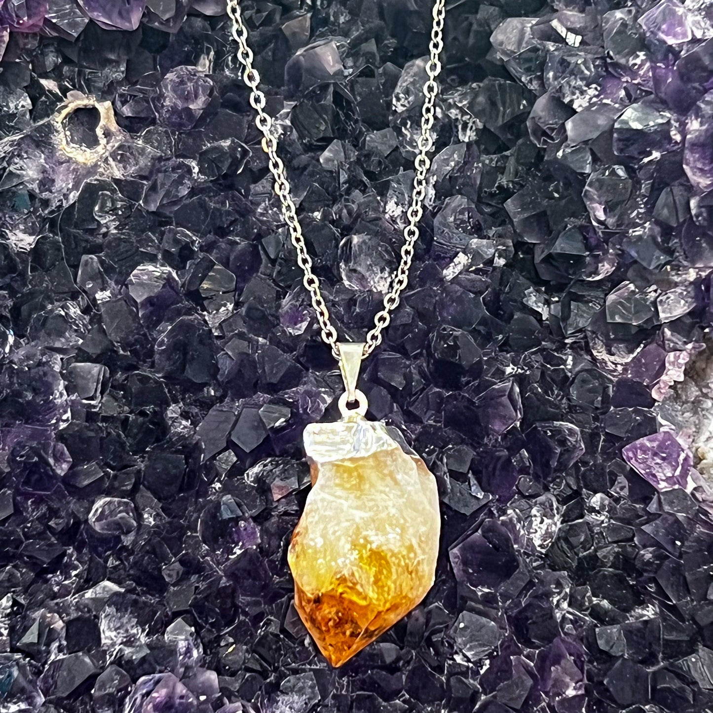 Citrine Raw Point Necklace (Silver)