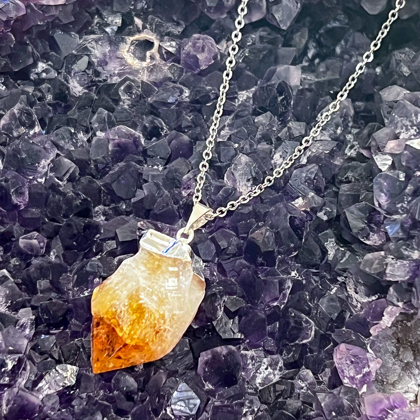 Citrine Raw Point Necklace (Silver)