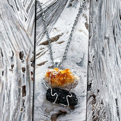 Citrine & Black Tourmaline Necklace (Silver)