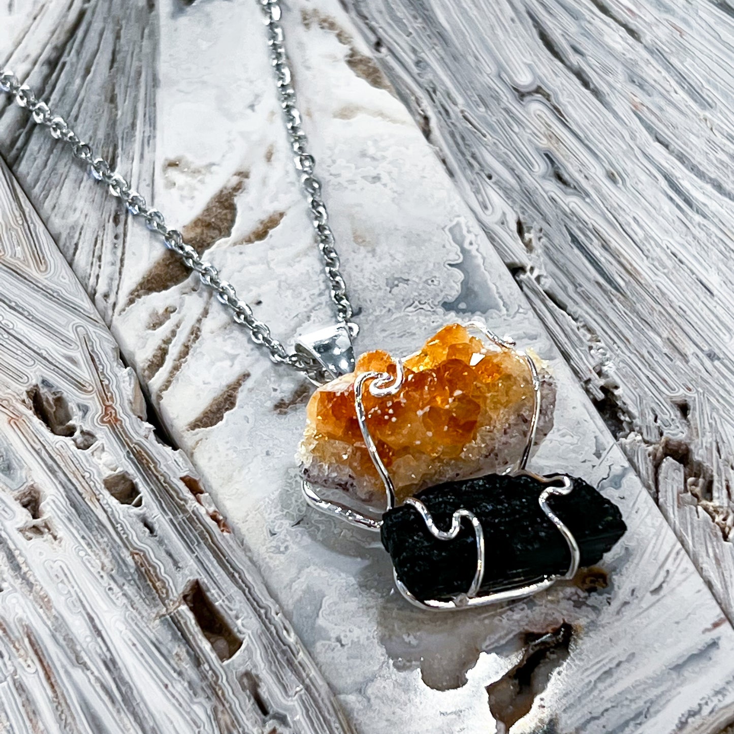 Citrine & Black Tourmaline Necklace (Silver)