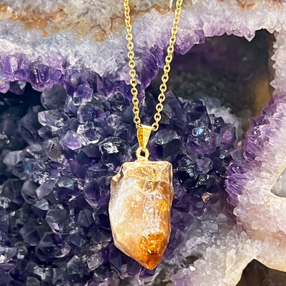 Citrine Raw Point Necklace (Gold)