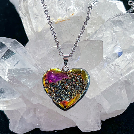 Aura Amethyst Druzy Heart Necklace (Style 2)