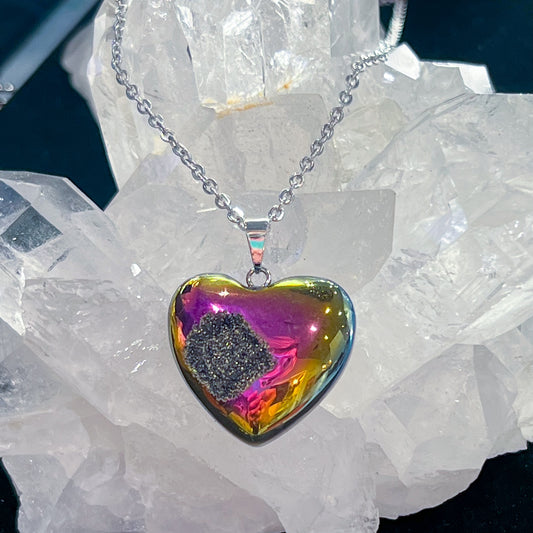 Aura Amethyst Druzy Heart Necklace (Style 4)