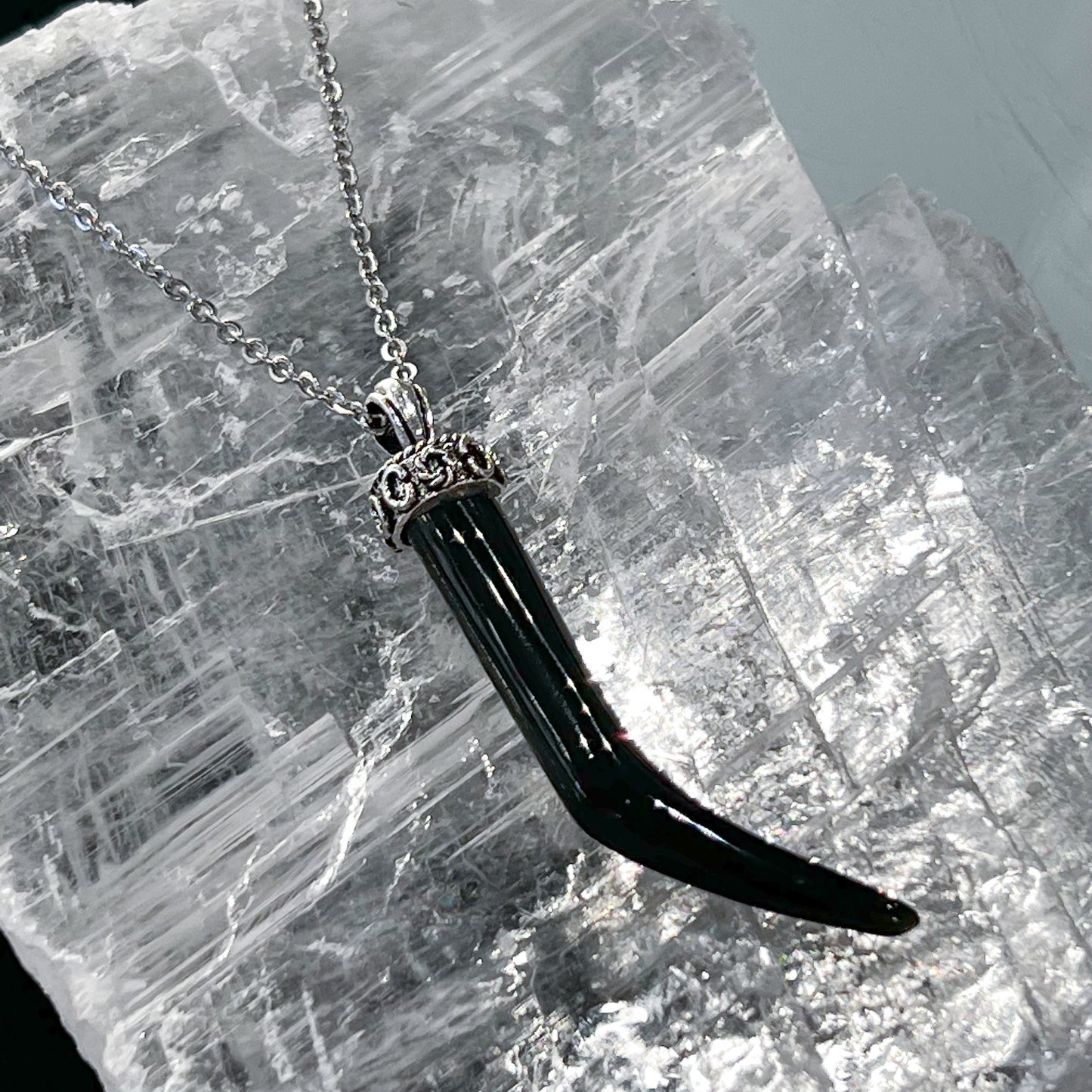 Obsidian Horn Necklace