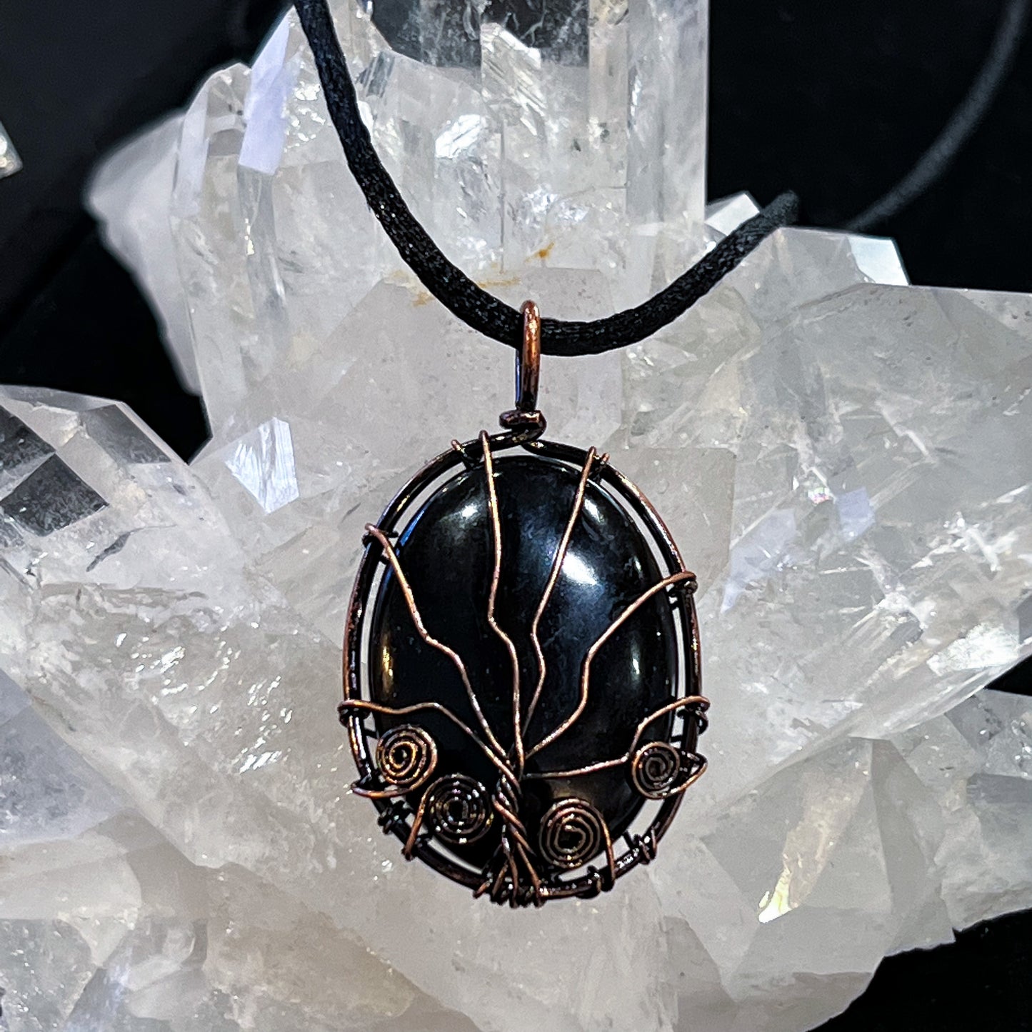 Obsidian Oval Tree of Life Necklace