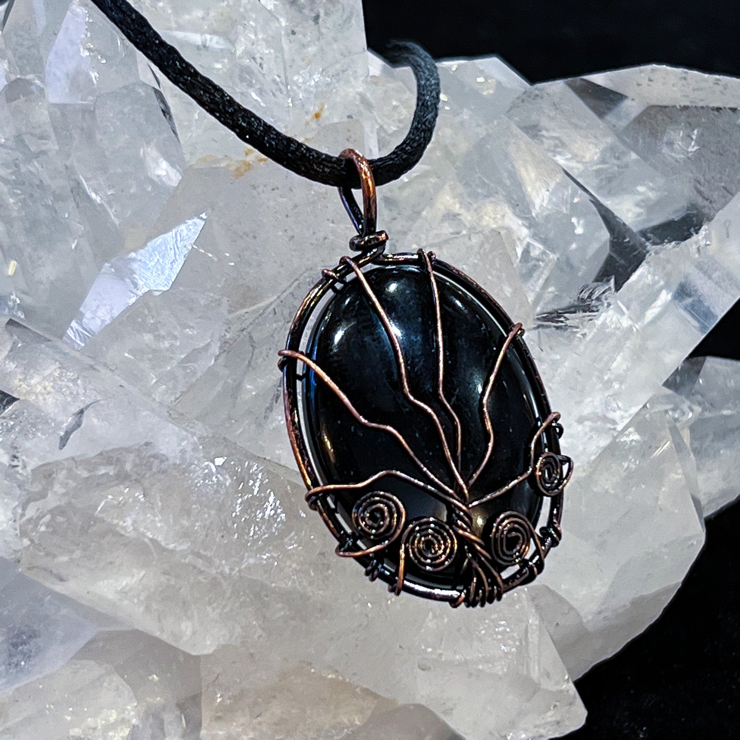 Obsidian Oval Tree of Life Necklace