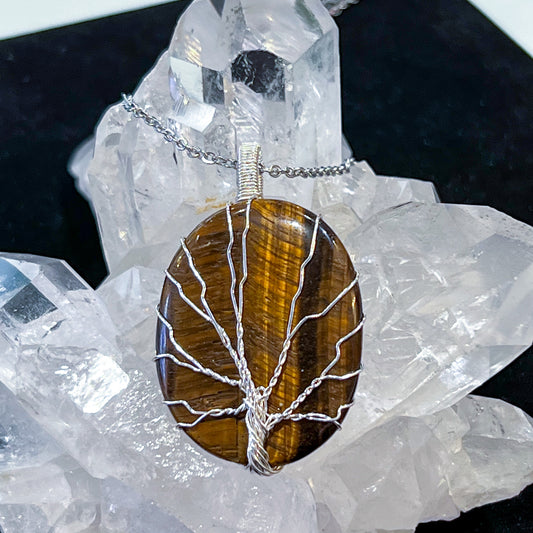 Tiger Eye Tree of Life Wrap Necklace