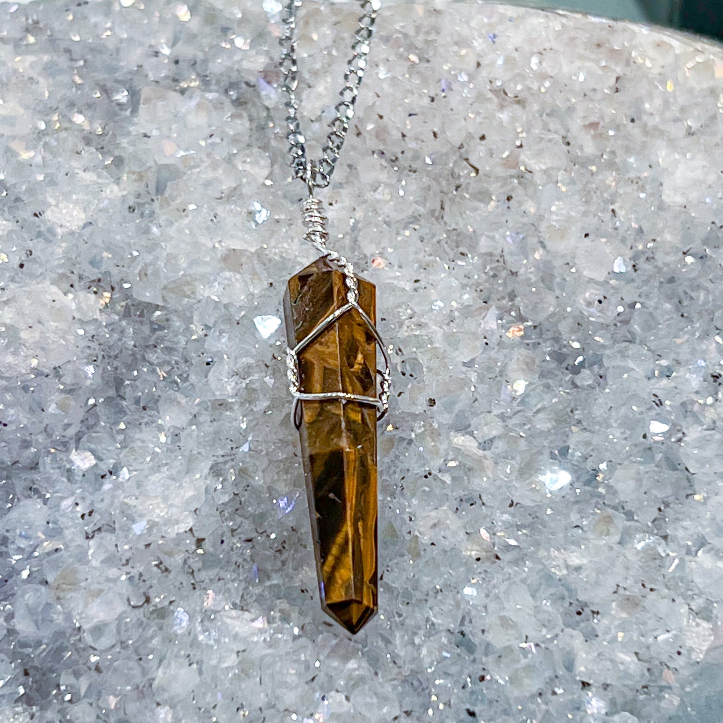 Tiger Eye Wire Wrap Necklace