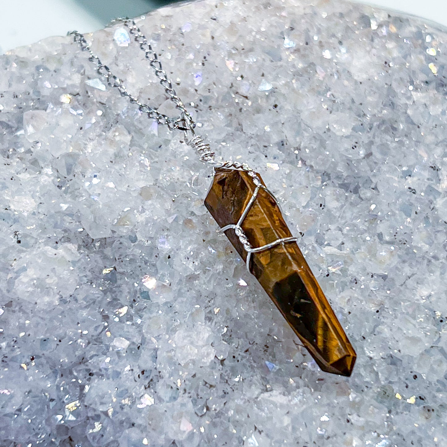 Tiger Eye Wire Wrap Necklace